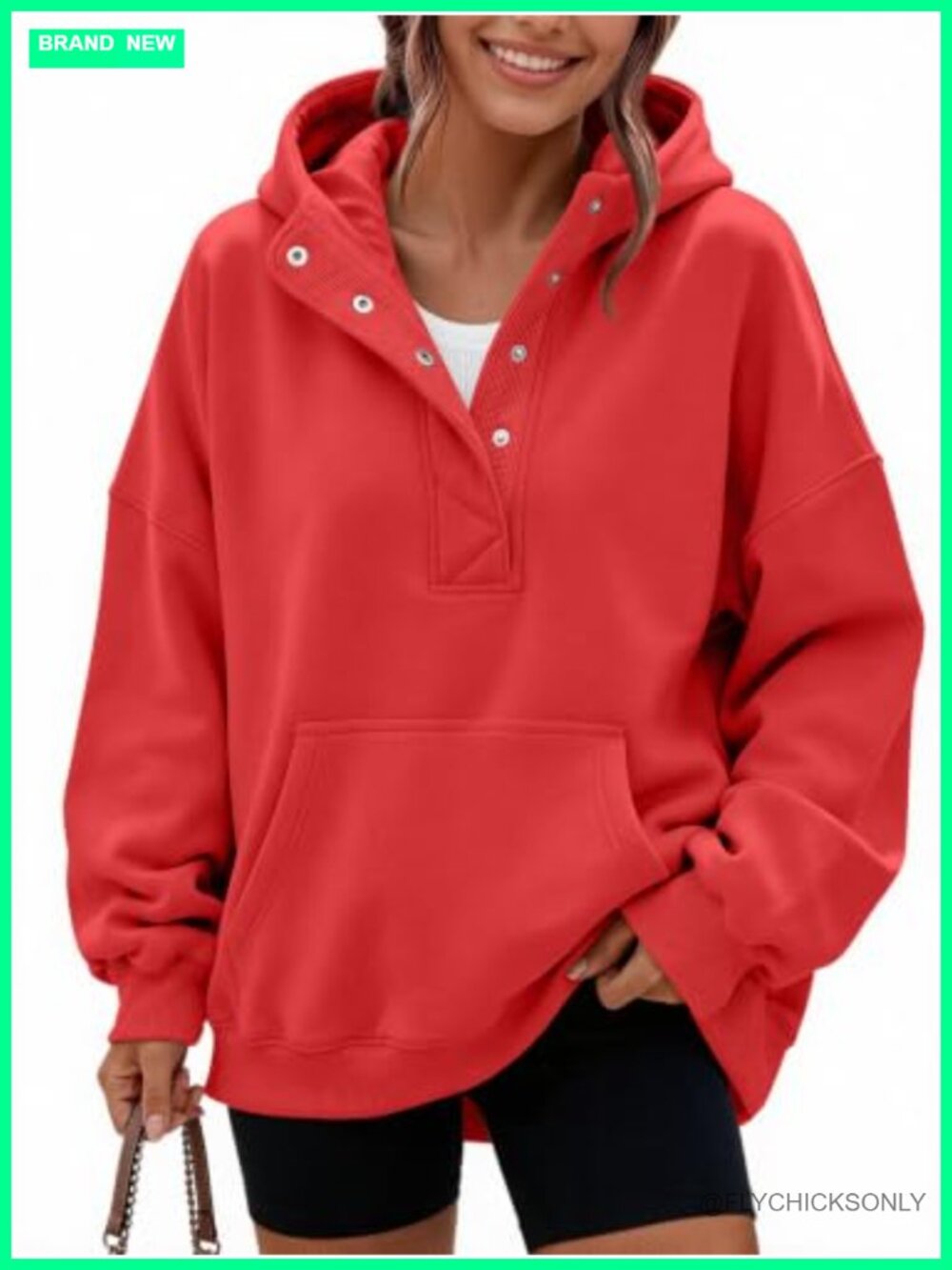 Oversized Fleece Hoodie Henley Sweatshirt Pullover Kangaroo Pocket